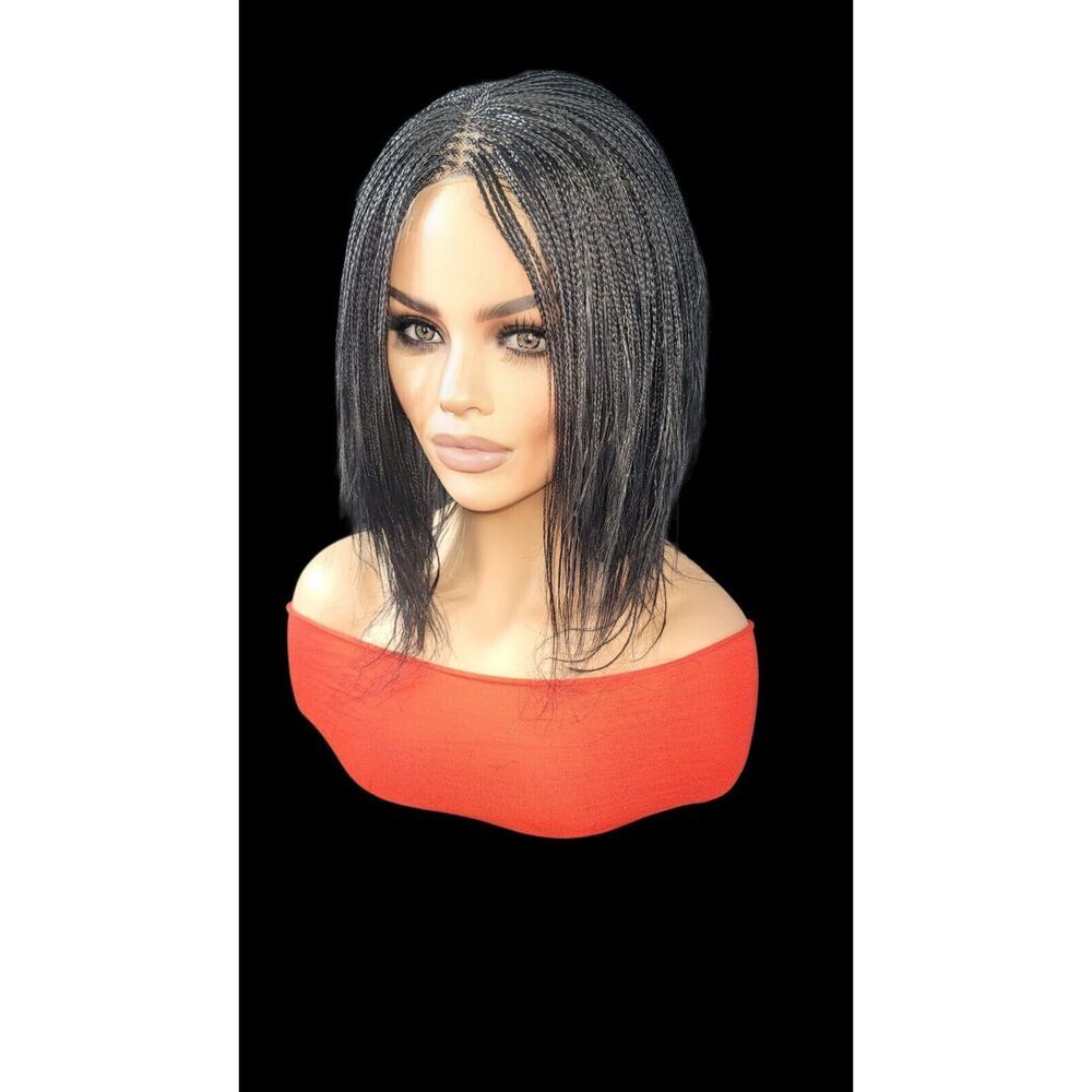 Handmade Braided Lace Wigs, Bob cut, short Micro millions braids. NWT Jet Black - Picture 7 of 15